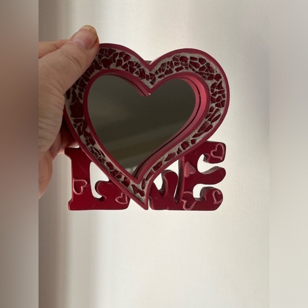 LOVE mini sign, wall decor mirror hanger, with Mosaic Red 4.5”x4.5”